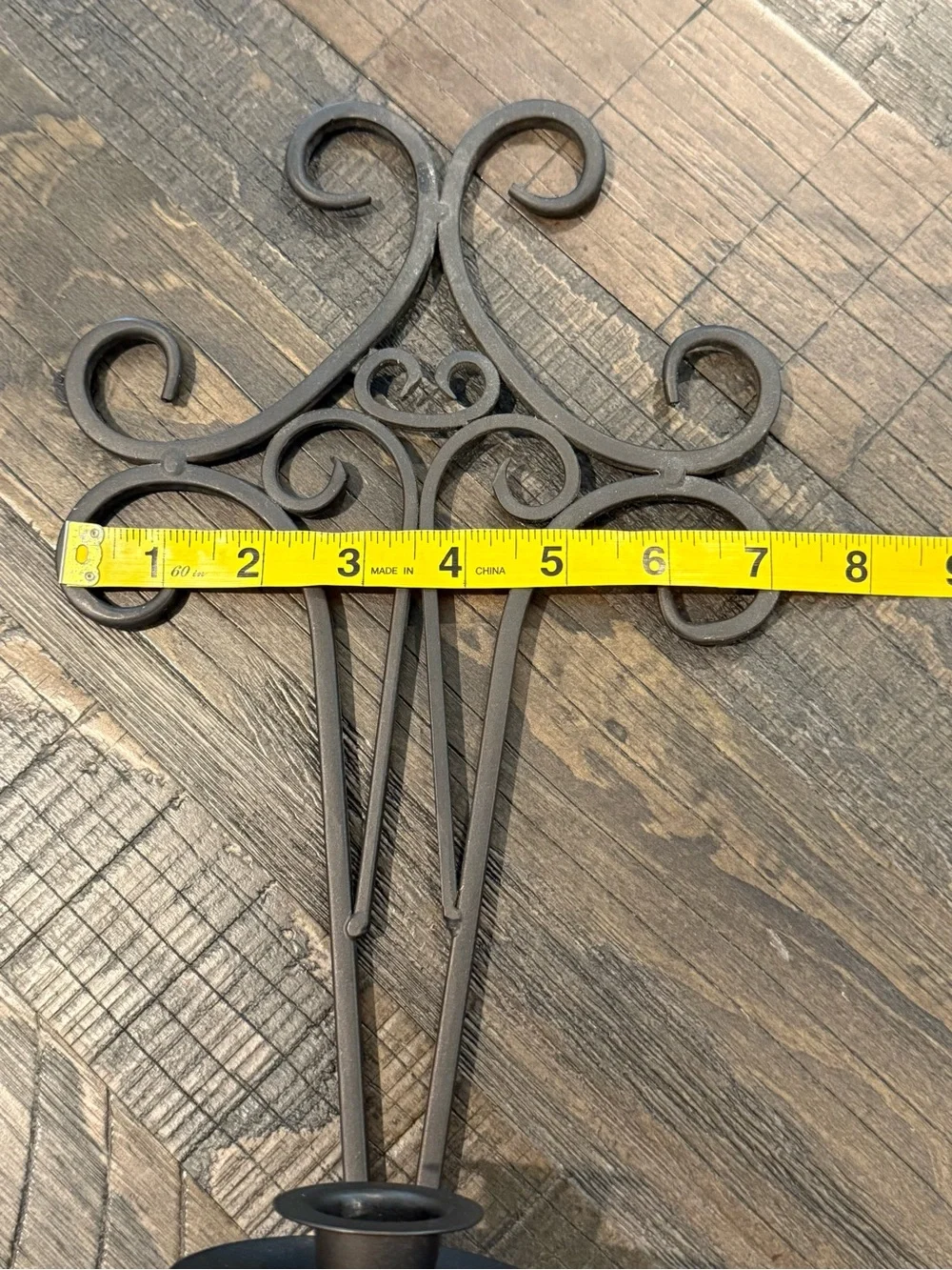 Vintage Pair Wrought Iron Sconces Wall Hanging Scrollwork Pillar Candle Holder